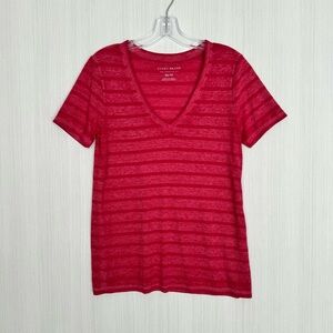 LUCKY BRAND V‎ Neck Striped T Shirt Top Size XS Pink Short Sleeve Casual Basic